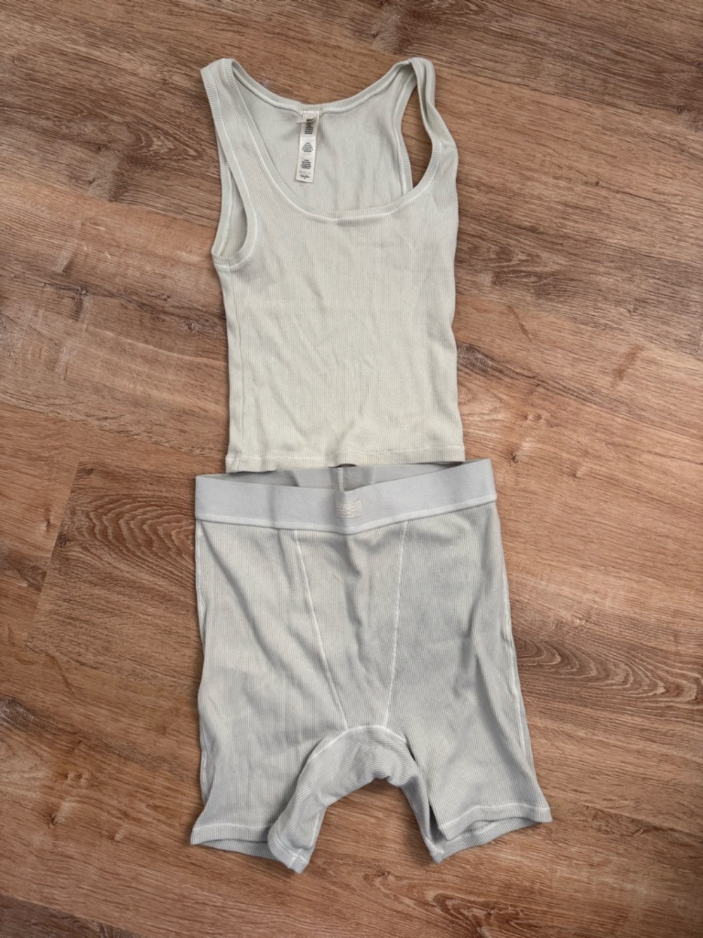 Skims Cream Ribbed Tank Top and Boxer Brief Set